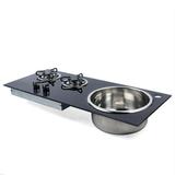 WUZSTAR 2 Burners Gas Camping Stove Hob Sink Combo for Boat Caravan RV Camper Easy to Clean