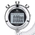 Metal Stopwatch 1/100th Second 2 Lap Memory Clock Daily Digital Timer Water Resistant