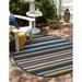 Unique Loom Altun Belize Indoor/Outdoor Rug Charcoal/Light Blue 3 3 Round Textured Striped Modern Perfect For Patio Deck Garage Entryway