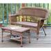 Jeco Wicker Patio Love Seat and Coffee Table Set without Cushion-Finish:Honey