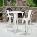 Flash Furniture Commercial Grade 23.75 Square White Metal Indoor-Outdoor Bar Table Set with 2 Stools with Backs