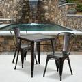 Flash Furniture Commercial Grade 23.75 Square Black-Antique Gold Metal Indoor-Outdoor Table Set with 2 Stack Chairs