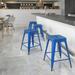Flash Furniture Commercial Grade 24 High Backless Blue Metal Indoor-Outdoor Counter Height Stool with Square Seat