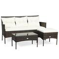 Patiojoy 3 Pieces Patio Furniture Set Outdoor All Weather Wicker Conversation Set with Cushioned Ottoman & Side Table White