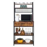 Winado 5-Tier Bakers Rack Kitchen Storage Shelf Free Standing Microwave Oven Stand with Drawer and 10 S-Hooks Rustic Brown