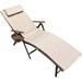 Adjustable Reclining Folded Metal Patio Outdoor Lounge Chair Happatio Patio Chaise Lounge in Beige Back with Caramel Cushion