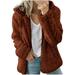 Women s New Hooded Sherpa Jacket Women Casual Winter Fluffy Warm Soft Coat Zip Up Hooded Sweatshirt Jacket Coat Outwear