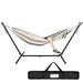 ZenSports 450lbs Portable 9FT Brazilian Double Hammock Stand for 2-Person W/Carry Bag Tan Stripes