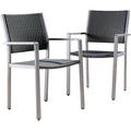 Noble House Cape Coral Wicker Patio Dining Arm Chair in Gray (Set of 2)