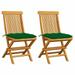 Patio Chairs with Green Cushions 2 pcs Solid Teak Wood