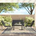 Barton 4 Pcs Outdoor Patio Furniture Set Seating Conversation Sets Poolside Lawn Chairs Glass Table Black