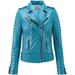 SkinOutfit Women s Motorcycle Leather Jacket Genuine Lambskin CafÃ© Racer Biker Outerwear XL Turquoise Blue