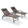 Pellebant Set of 2 Outdoor Chaise Lounge Patio Aluminum Folding Reclining Chairs in Brown