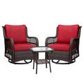 Coolmee 3 Pieces Patio Swivel Chairs Outdoor 360Â° Wicker Rocker Chairs Set for Yard Rust Red