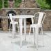 BizChair Commercial Grade 30 Round White Metal Indoor-Outdoor Bar Table Set with 2 Cafe Stools