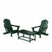 WestinTrends Malibu 3-Pieces Outdoor Patio Furniture Set All Weather Outdoor Seating Plastic Adirondack Chair Set of 2 with Coffee Table for Porch Lawn Backyard Dark Green