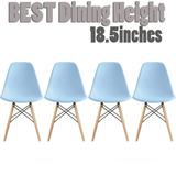 Homelala Set of 4 Blue Mid Country Modern Molded Shell Designer Assemble Plastic Chair Side No Arms Wheels Armless Chairs Natural Wood Wooden Eiffel for Dining Room Bedroom Kitchen Accent Office DSW