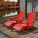 WestinTrends Malibu Outdoor Lounge Chair Set 4-Pieces Adirondack Chair Set of 2 with Ottoman All Weather Poly Lumber Patio Lawn Folding Chair for Outside Pool Beach Red