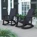 BizChair Commercial Grade All-Weather Poly Resin Wood Adirondack Rocking Chair with Rust Resistant Stainless Steel Hardware in Black - Set of 2