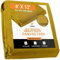 Xpose Safety Canvas Tarp - Tan 8 x 12 Duck Canvas Heavy Duty 12 oz Waterproof with Brass Grommets Multipurpose Outdoor Waxed Tarpaulin for Camping Canopy Tent Trailer Machinery Equipment Cover