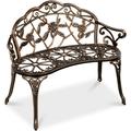 BTMWAY Outdoor Bench 38.5 Cast Aluminum Garden Bench with Floral Rose Pattern Courtyard Decoration Patio Loveseat Bench Waterproof Porch Bench Metal Patio Seating Backyard Decor Leisure Rose Chair