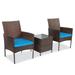 Emilie 3 Piece Attractive Design Rattan Furniture Set - 2 Easy Moveable Chairs With a Outdoor Cafe Table - Light Blue