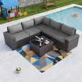 Gotland 6 Piece Sectional Rattan Wicker 5 Person Sofa Set Patio Conversation Set Grey