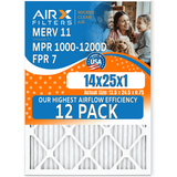 14x25x1 Air Filter MERV 11 Rating 12 Pack of Furnace Filters Comparable to MPR 1000 MPR 1200 FPR 7 High Efficiency 12 Pack of Furnace Filters Made in USA by AIRX FILTERS WICKED CLEAN AIR.