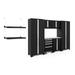 NewAge Products Bold Series Black 9 Piece Cabinet Set Heavy Duty 24-Gauge Steel Garage Storage System LED Lights / Wall Mounted Shelf Included