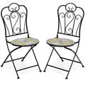 Patiojoy 2PCS Outdoor Mosaic Folding Bistro Chairs Patio Chairs with Ceramic Tiles Seat and Exquisite Floral Pattern Yellow Seat
