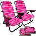 Backpack Beach Chair - 5 Positions and Lays Flat â€“ Deluxe Wood Arm Rests â€“ Cup Holder Storage Pouch on Side - Padded Pillow - Storage Bag on Back â€“ Lightweight Rustproof Aluminum â€“ 2 Pack Pink Stripes