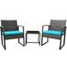 Elpis 3-Piece Modern Rattan Patio Furniture Set -Two Plush Cushioned Chairs With Solid Glass Coffee Table - Light Blue