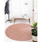 Pink Hand Braided Round Rugs Farmhouse Rugs for Living Area Rug for Bedroom Kitchen Living Room Indoor Outdoor Rug Carpet 12 Square Feet (144x144 Inch) Pink