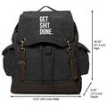 Get Sh*t Done Text Vintage Canvas Rucksack Backpack w/ Leather Strap Black & Wh