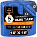 Xpose Safety Better Blue Poly Tarp 10 x 16 - Multipurpose Protective Cover - Lightweight Durable Waterproof Weather Proof - 5 Mil Thick Polyethylene