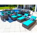 Tuscany 18-Piece Resin Wicker Outdoor Patio Furniture Combination Set with Sofa Lounge Set Eight-seat Dining Set and Chaise Lounge Set (Half-Round Gray Wicker Sunbrella Canvas Aruba)
