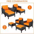 GARTIO 5 Pieces Patio Conversation Furniture Set Outdoor PE Wicker Rattan Chairs with Ottomans and Side Table