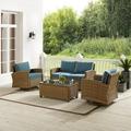 Bradenton 4Pc Swivel Rocker Conversation Set Navy/Weathered Brown - Coffee Table Loveseat & 2 Swivel Rockers