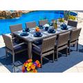 Tuscany 9-Piece Resin Wicker Outdoor Patio Furniture Rectangular Dining Table Set with Dining Table and Eight Cushioned Chairs (Half-Round Gray Wicker Sunbrella Canvas Navy)