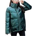 Women Long Sleeve Winter Warm Stand Collar Full Zip Puffer Down Jacket Cotton Padded Coats Outerwear for Women