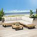 Noble House Draven 4 Pc Outdoor Patio Sectional Set Beige/Teak Acacia Wood Water Resistant