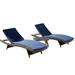 Brown Outdoor Chaise Lounger Set with Navy Cushions