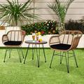 SamyoHome 3 Pcs Bistro Set Outdoor Bistro Table Set Patio Chat Furniture Set for Balcony Poolside Yellow Wicker and Black Cushion