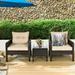 3 Pcs Outdoor Patio Rattan Conversation Set with Seat Cushions-Beige