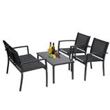 Veryke 4 Pieces Outdoor Patio Wicker Furniture Set with Glass Coffee Table for Bistro Yard in Black