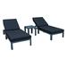 LeisureMod Chelsea Modern Aluminum Outdoor Chaise Lounge Chair Set of 2 With Side Table & Black Cushions