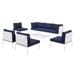 Lounge Sectional Sofa Chair Table Set Sunbrella Aluminum Metal Steel White Blue Navy Modern Contemporary Urban Design Outdoor Patio Balcony Cafe Bistro Garden Furniture Hotel Hospitality