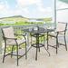 Ulax Furniture Outdoor 3 Pieces Patio Bar Height Dining Set with Square Steel Bar Table and Bar Stools with Beige Seat and Back Cushions