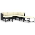 Anself 7 Piece Outdoor Conversation Set White Cushioned 2 Middle with 2 Corner Sofas and 3 Footstool Black Poly Rattan Sectional Outdoor Furniture Set for Patio Backyard Terrace