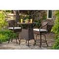 Tortuga Outdoor Sea Pines 3 Piece Bar Set with 2 bar chairs and bar table Java wicker with Canvas Natural Cushions